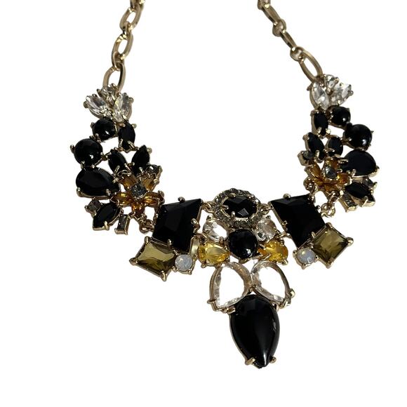Goldtone Statement Collar Necklace Black Citrine Peridot Fashion Oval Link Glam - Picture 4 of 13